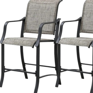 Homeroots Set Of Two Modern 25" Black & Gray Metal Outdoor Counter Height Bar Chairs With Footrest   518853