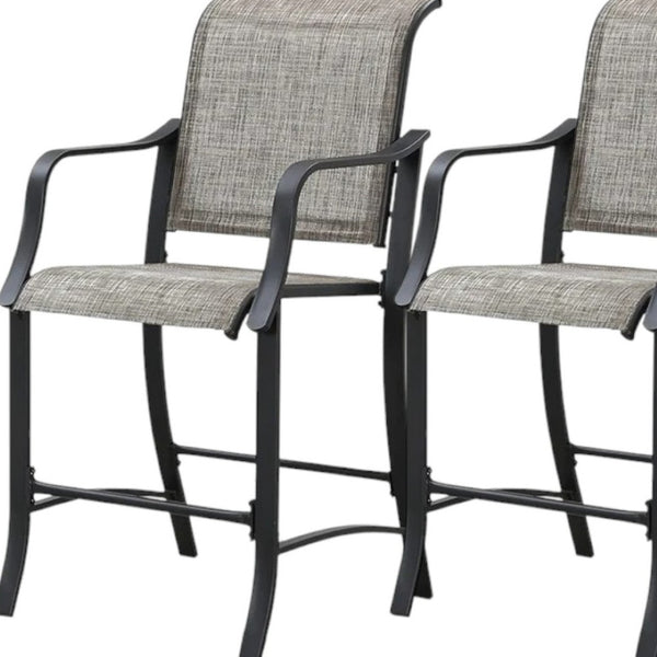 Homeroots Set Of Two Modern 25" Black & Gray Metal Outdoor Counter Height Bar Chairs With Footrest   518853