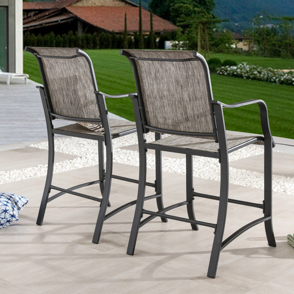 Homeroots Set Of Two Modern 25" Black & Gray Metal Outdoor Counter Height Bar Chairs With Footrest   518853