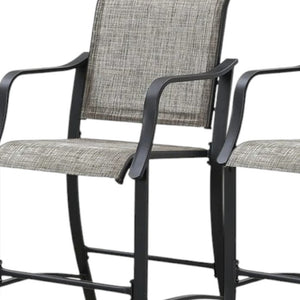 Homeroots Set Of Two Modern 25" Black & Gray Metal Outdoor Counter Height Bar Chairs With Footrest   518853