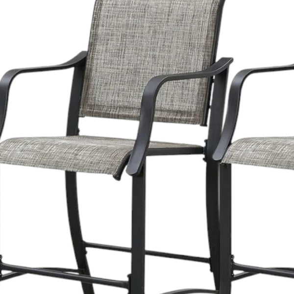 Homeroots Set Of Two Modern 25" Black & Gray Metal Outdoor Counter Height Bar Chairs With Footrest   518853