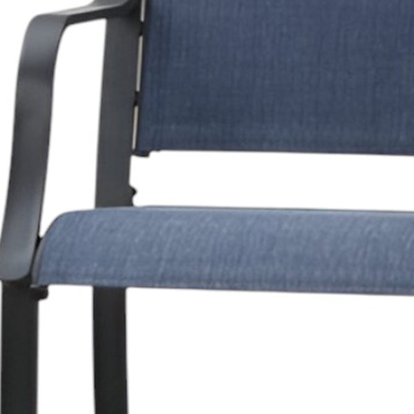 Homeroots Set Of Two Stylish 25" Black And Blue Metal Outdoor Bar Chairs With Footrest For Trendy Spaces   518854