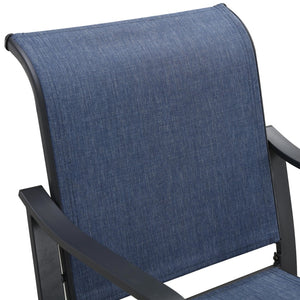 Homeroots Set Of Two Stylish 25" Black And Blue Metal Outdoor Bar Chairs With Footrest For Trendy Spaces   518854