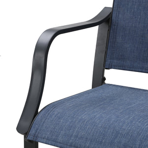 Homeroots Set Of Two Stylish 25" Black And Blue Metal Outdoor Bar Chairs With Footrest For Trendy Spaces   518854