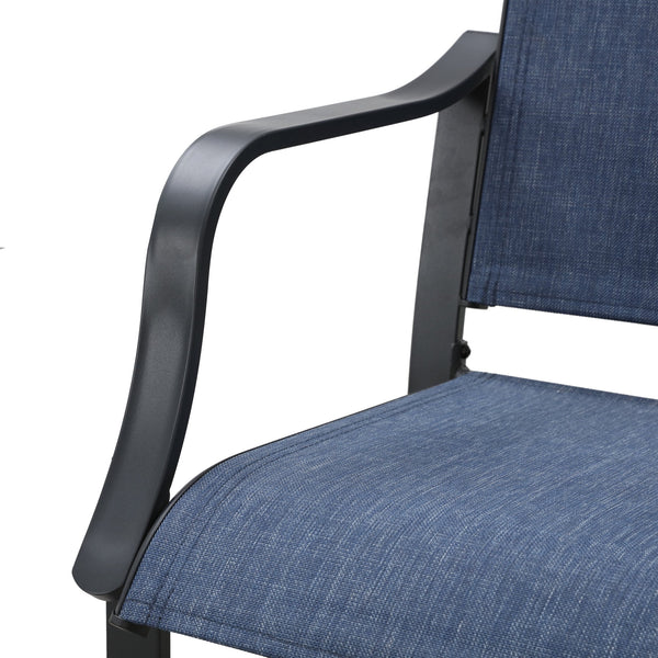 Homeroots Set Of Two Stylish 25" Black And Blue Metal Outdoor Bar Chairs With Footrest For Trendy Spaces   518854