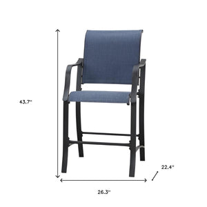 Homeroots Set Of Two Stylish 25" Black And Blue Metal Outdoor Bar Chairs With Footrest For Trendy Spaces   518854