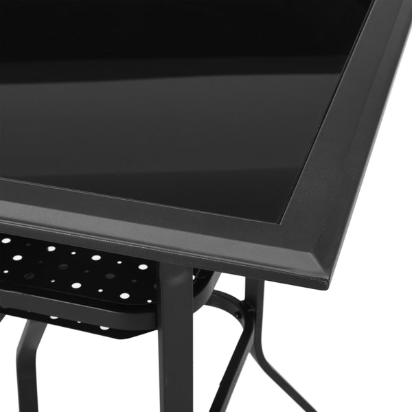 Homeroots 28" Black Square Glass Outdoor Bistro Table  Metal 518862