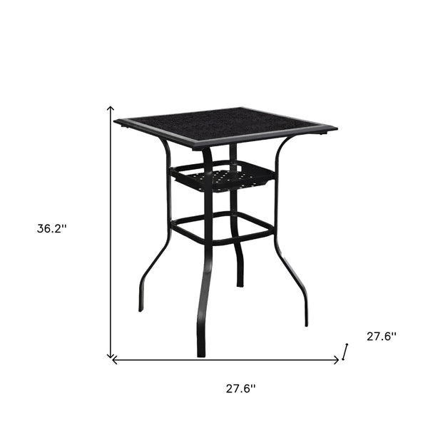 Homeroots 28" Black Square Glass Outdoor Bistro Table  Metal 518862