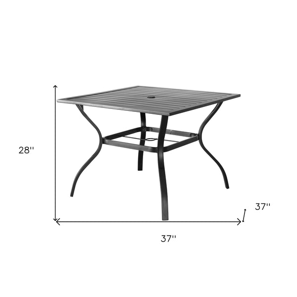 Homeroots 37" Black Square Metal Outdoor Dining Table With Umbrella Hole  Metal 518900