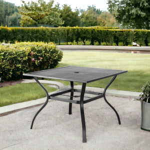 Homeroots 37" Black Square Metal Outdoor Dining Table With Umbrella Hole  Metal 518900