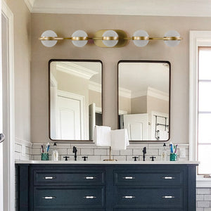 English Elm Bathroom Vanity Light - Elegant 5-Bulb Led Fixture With Crystal Sand Shades In Champagne Gold Finish W2312P374868