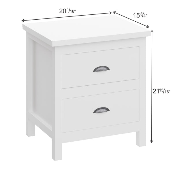 Homeroots 20" White Two Drawer Nightstand With Solid Wood Top   518913