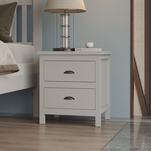 Homeroots 16" Gray Two Drawer Solid Wood Nightstand Grey  518914