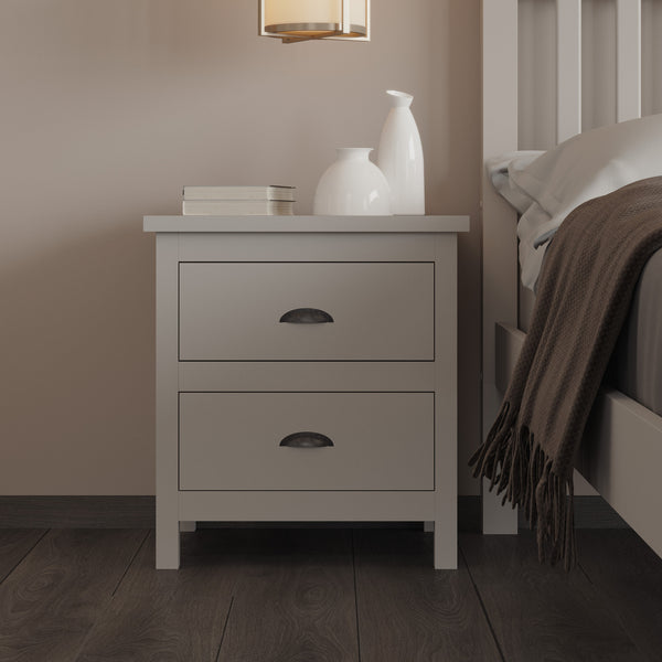 Homeroots 16" Gray Two Drawer Solid Wood Nightstand Grey  518914
