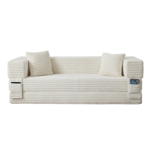 English Elm Modern Cord Fabric Convertible Sofa Sleeper Low Profile Square Frame for Apartments White W3396P439850