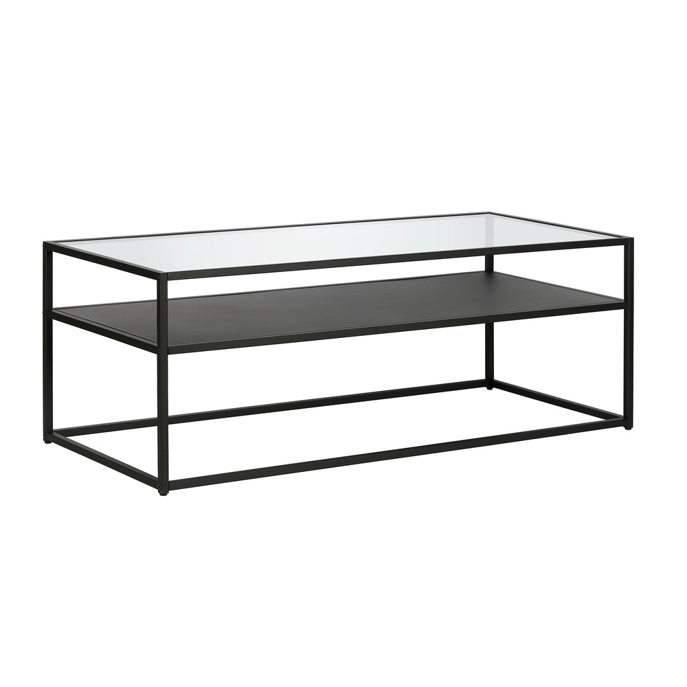 Homeroots 46" Black Glass And Steel Coffee Table With Shelf   518961
