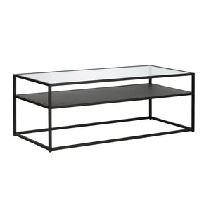 Homeroots 46" Black Glass And Steel Coffee Table With Shelf   518961
