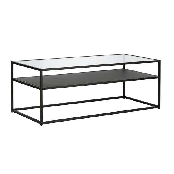 Homeroots 46" Black Glass And Steel Coffee Table With Shelf   518961