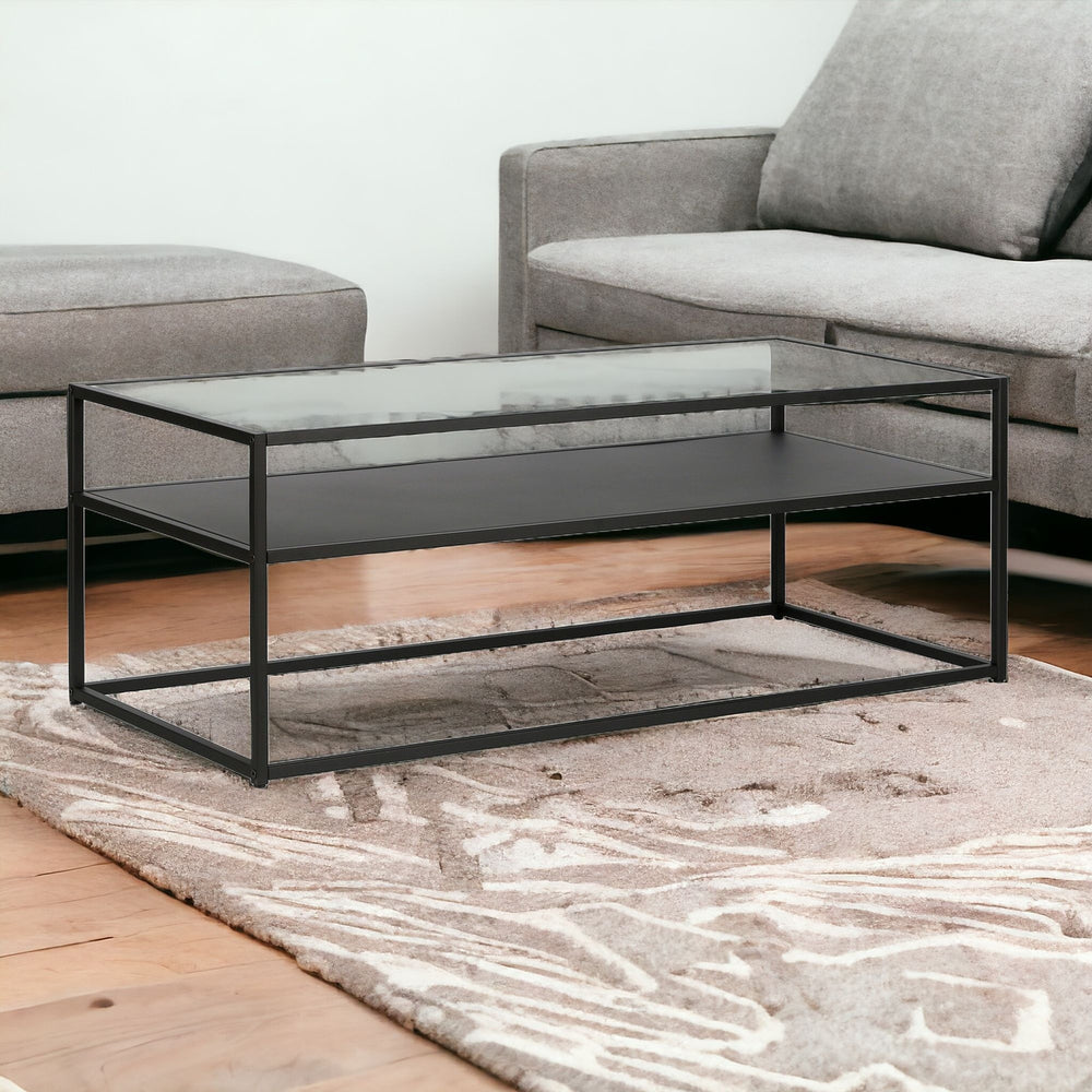 Homeroots 46" Black Glass And Steel Coffee Table With Shelf   518961