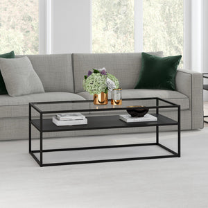 Homeroots 46" Black Glass And Steel Coffee Table With Shelf   518961