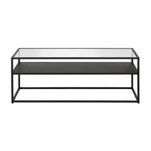 Homeroots 46" Black Glass And Steel Coffee Table With Shelf   518961