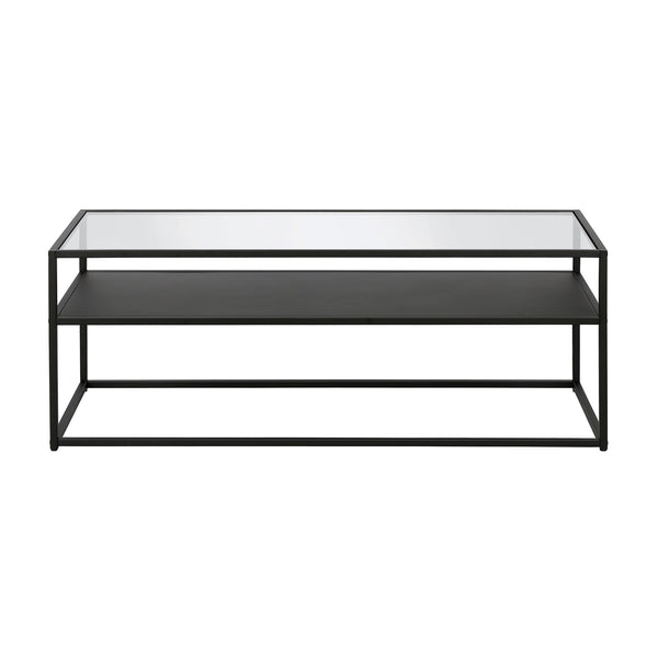 Homeroots 46" Black Glass And Steel Coffee Table With Shelf   518961