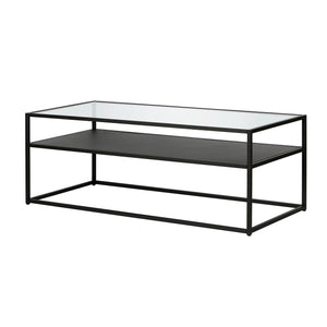 Homeroots 46" Black Glass And Steel Coffee Table With Shelf   518961