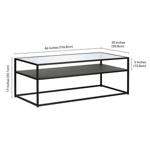 Homeroots 46" Black Glass And Steel Coffee Table With Shelf   518961