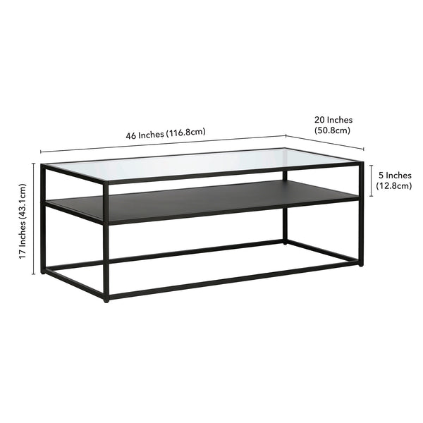 Homeroots 46" Black Glass And Steel Coffee Table With Shelf   518961