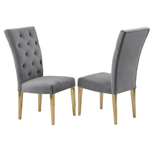 English Elm Modern Velvet Dining Chair Set Of 2 - Tufted Gray Upholstery With Gold Finish Legs For Glam Style B011P353090