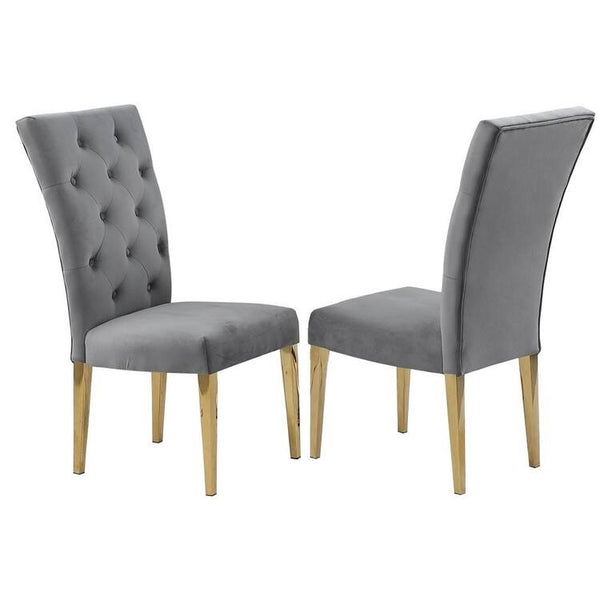 English Elm Modern Velvet Dining Chair Set Of 2 - Tufted Gray Upholstery With Gold Finish Legs For Glam Style B011P353090