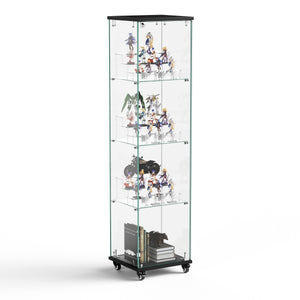 English Elm 4 Tier Glass Display Cabinet - Lockable Floor Standing Storage With Acrylic Shelves & Wheels For Versatility W1668P241902