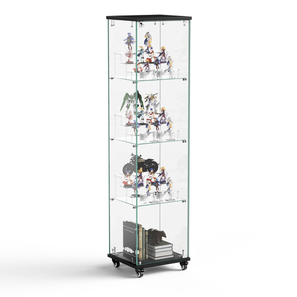 English Elm 4 Tier Glass Display Cabinet - Lockable Floor Standing Storage With Acrylic Shelves & Wheels For Versatility W1668P241902