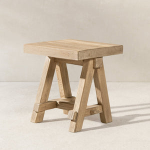 English Elm Hawthorne Reclaimed Elm Square Side Table with Trestle Base for Modern Rustic Interiors Natural B2719P474459