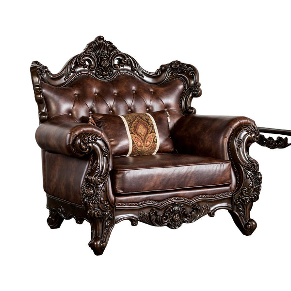 English Elm Traditional Carved Tufted Accent Chair with Rolled Arms, Nailhead Trim and Elegant Upholstery Brown,Cherry 52 L x 43 W x 27 H B2741P380805