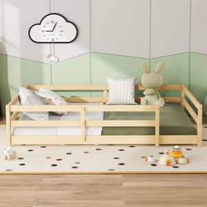 English Elm Full Full Size Montessori Floor Bed in Natural Pine for Kids — Low-Profile, Sturdy, Easy Assembly, Safe Design Oak W1820P331920