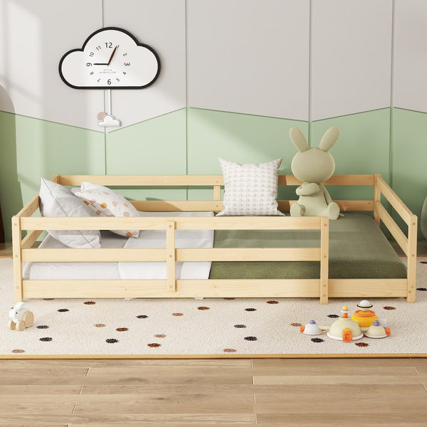 English Elm Full Full Size Montessori Floor Bed in Natural Pine for Kids — Low-Profile, Sturdy, Easy Assembly, Safe Design Oak W1820P331920