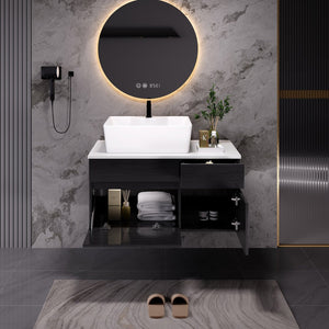 English Elm 31.5 Inch Wall Mounted Bathroom Vanity with Vessel Sink Soft Close Storage Cabinet W3136S00031