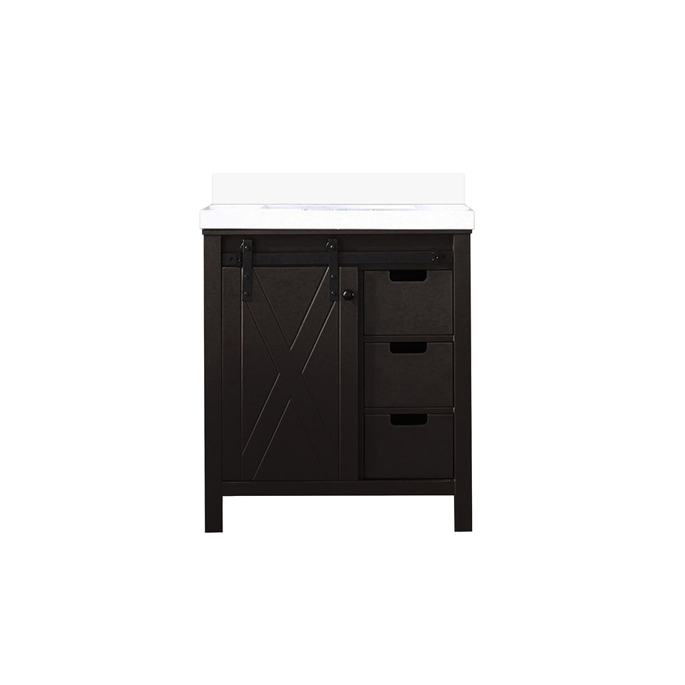 English Elm Brown 30 in. Bathroom Vanity with White Quartz Top, Solid Wood Frame, Soft-Close Drawers, Storage-Friendly Design B2731P260007