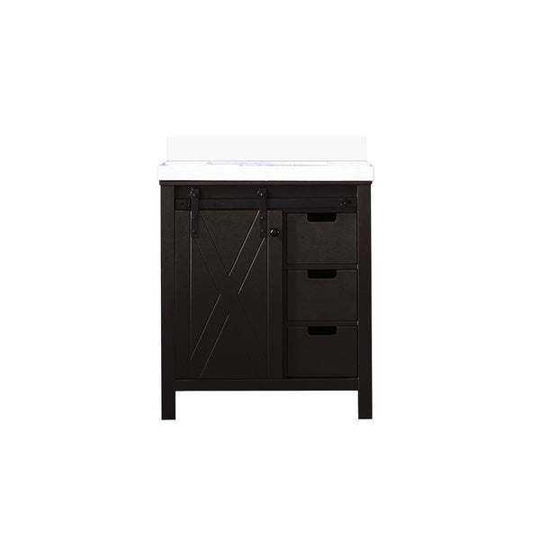 English Elm Brown 30 in. Bathroom Vanity with White Quartz Top, Solid Wood Frame, Soft-Close Drawers, Storage-Friendly Design B2731P260007
