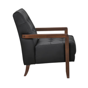 English Elm Modern Tufted Leather Accent Chair with Walnut Wood Frame, Upholstered Seat, Compact Stylish Design Black 28 L x 21 W x 25.75 H B011P271922