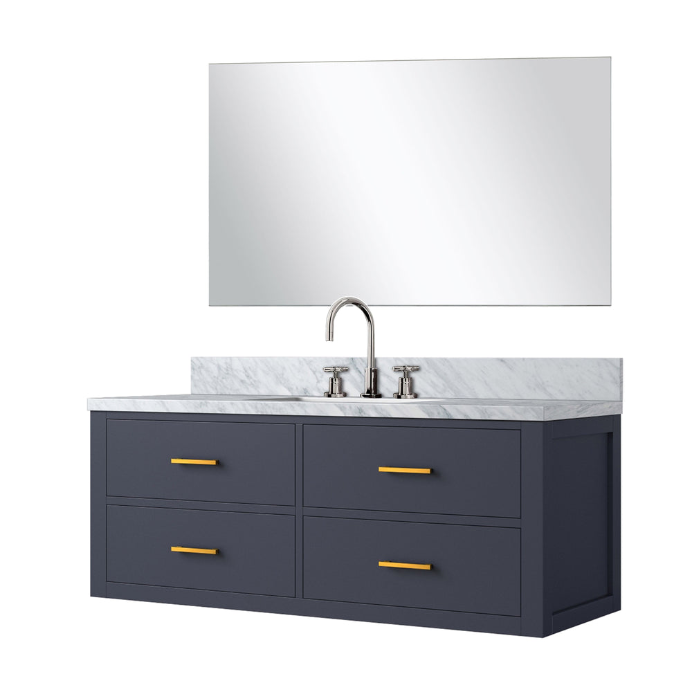 English Elm Blue Single-Sink Vanity Set With Carrara Marble Top, Frameless Mirror & Chrome Faucet For Stylish Bathrooms B2731S01992