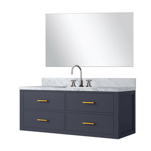 English Elm Blue Single-Sink Vanity Set With Carrara Marble Top, Frameless Mirror & Chrome Faucet For Stylish Bathrooms B2731S01992
