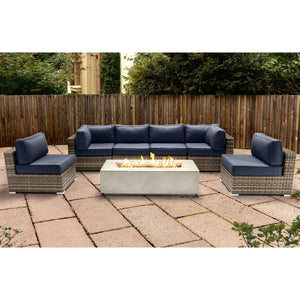 English Elm Fully Assembled 7-Piece Outdoor Seating Set With Fire Pit & Premium Cushions For Cozy Gatherings B120S00137