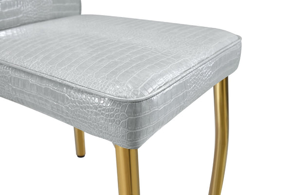 English Elm A Set of 2 Crystal Button Faux Leather Dining Chairs with Embossed Croc Texture Gold,Gray W3226P344058