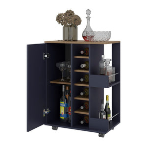 English Elm Carefree Two-tone Bar Cabinet with Bottle Racks and Open Side Shelves for Modern Living B128P387091