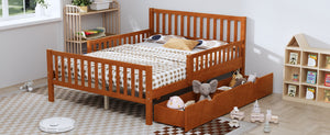 English Elm Full Wood Platform Bed with Headboard, Guardrails & Underbed Storage Drawers – Sturdy Pine Frame, 450LB Capacity Walnut 78.25 L x 18.5 W x 6 H N733P172700D