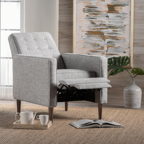 English Elm Christopher Knight Home® - Fabric Recliner Chair Mid-Century Modern Pushback Single Sofa with Tufted Cushion, Birch Legs, Cozy Comfort LIGHT GREY 60741.00LGT