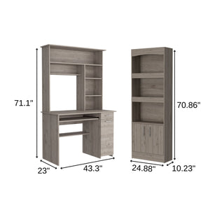 Homeroots 43" Light Gray Computer Desk With Hutch And Bookshelf Set   519042