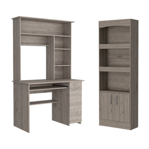 Homeroots 43" Light Gray Computer Desk With Hutch And Bookshelf Set   519042